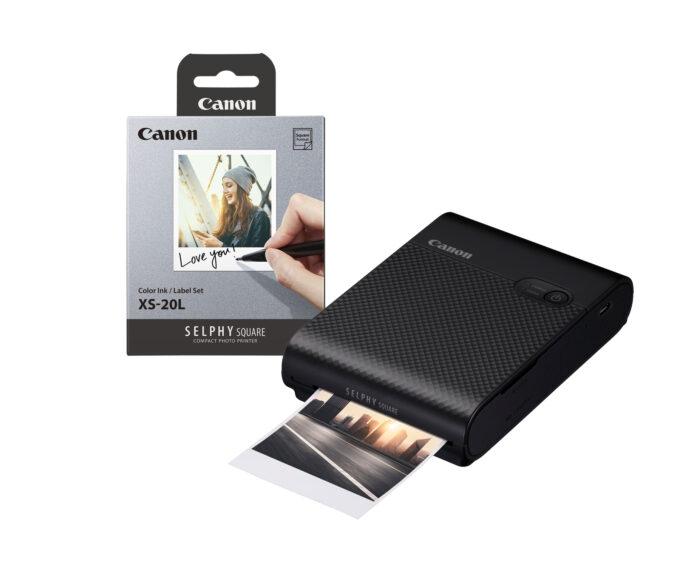 Canon SELPHY SQUARE QX10 (Black) with 1 pack of XS-20L Sticker Label