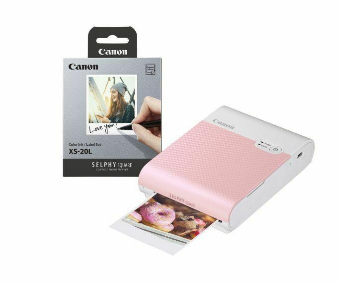 Canon SELPHY SQUARE QX10 (Pink) with 1 pack of XS-20L Sticker Label