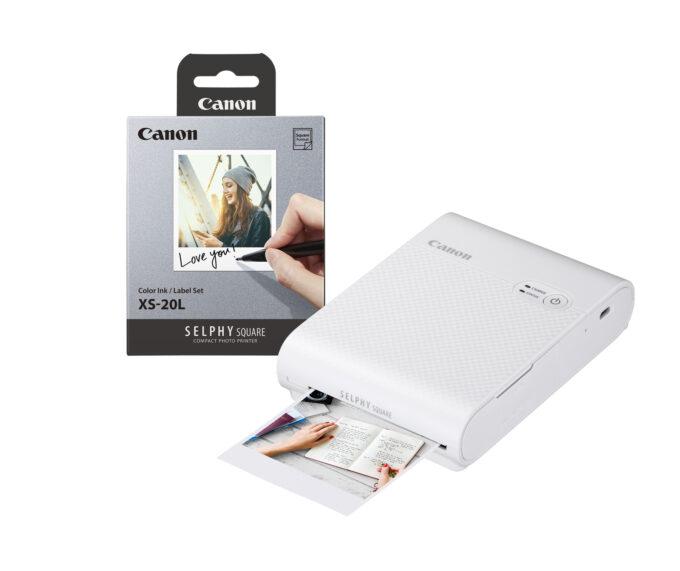 Canon SELPHY SQUARE QX10 (White) with 1 pack of XS-20L Sticker Label